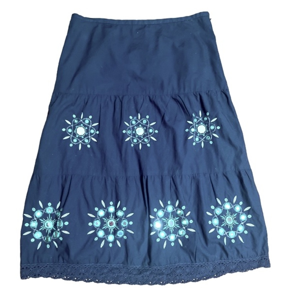 - AnnTaylor- Loft size 4 beautiful navy blue left side zip skirt- mirror…